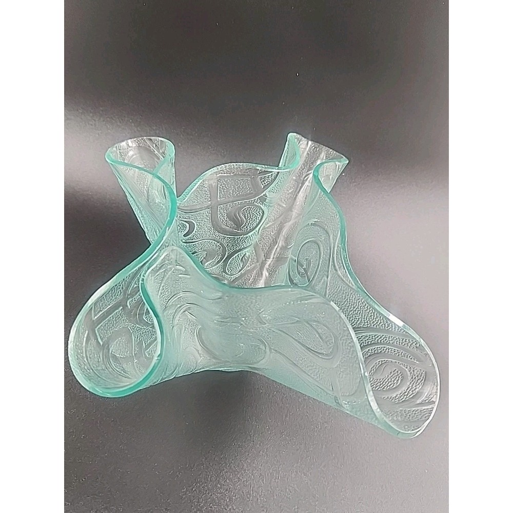 Josephine Signed Art Glass Handkerchief Bowl Seafoam Green Textured Swirl Center